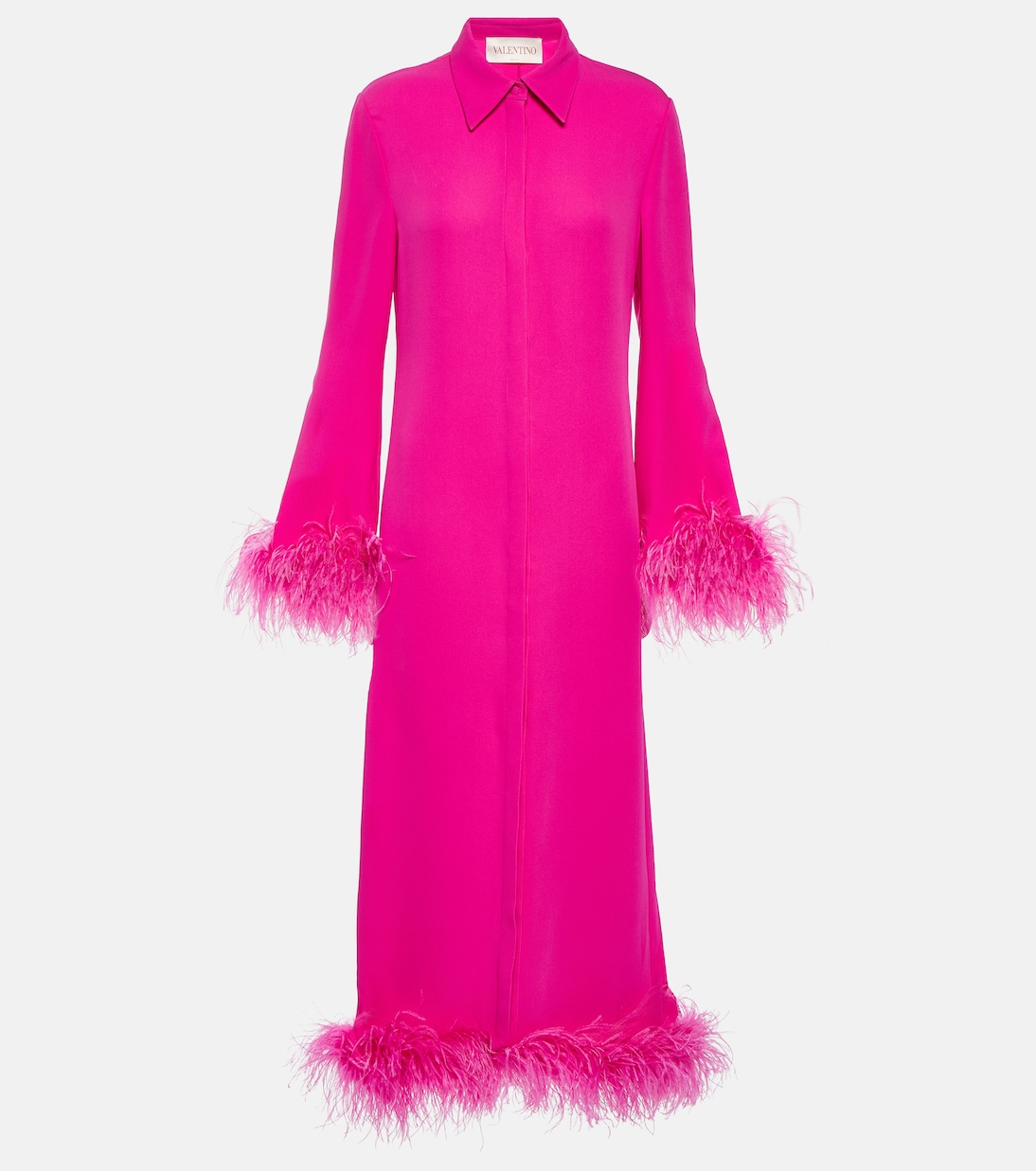 Abito chemisier in cady di seta con piume | Valentino