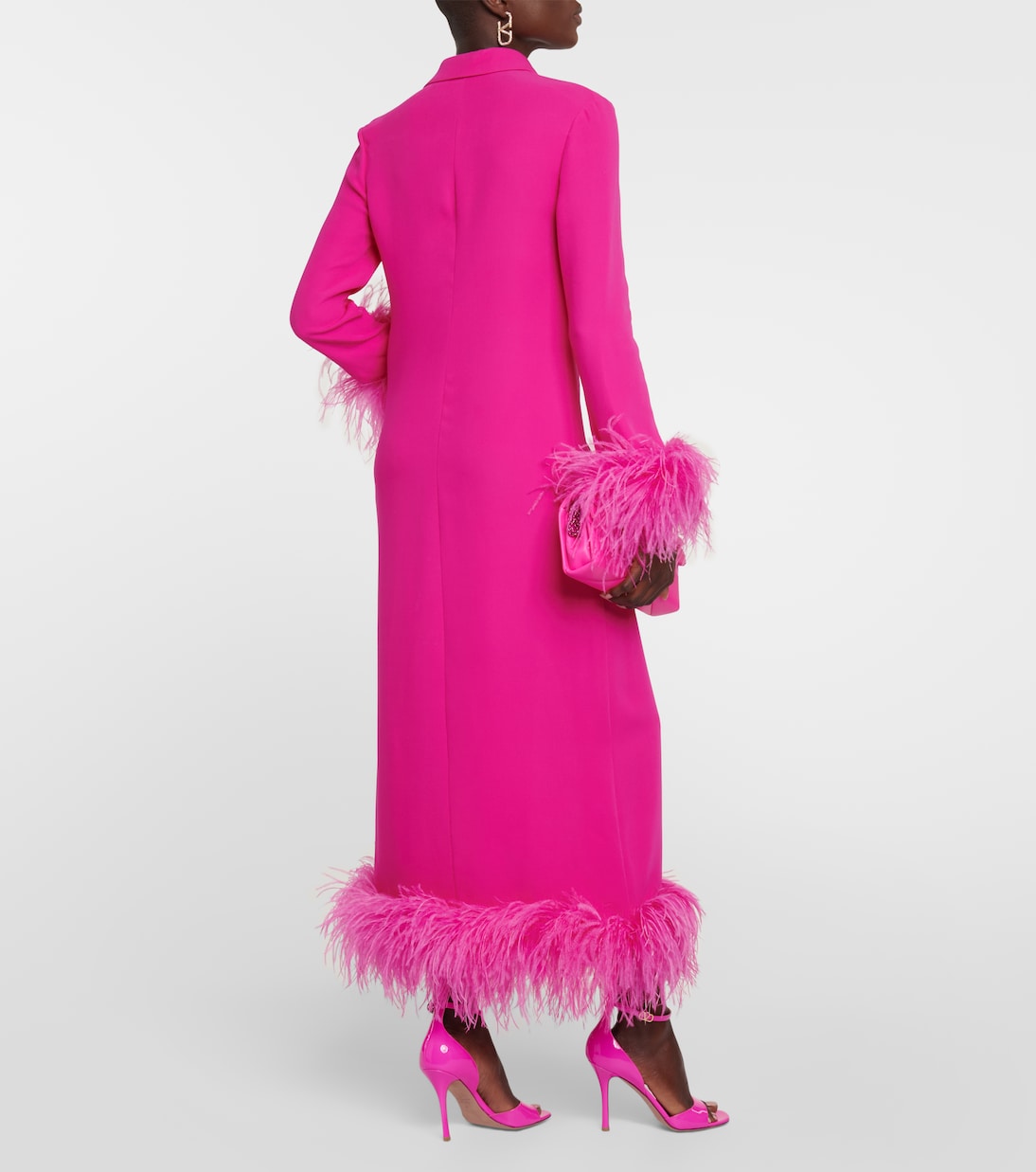 Abito chemisier in cady di seta con piume | Valentino