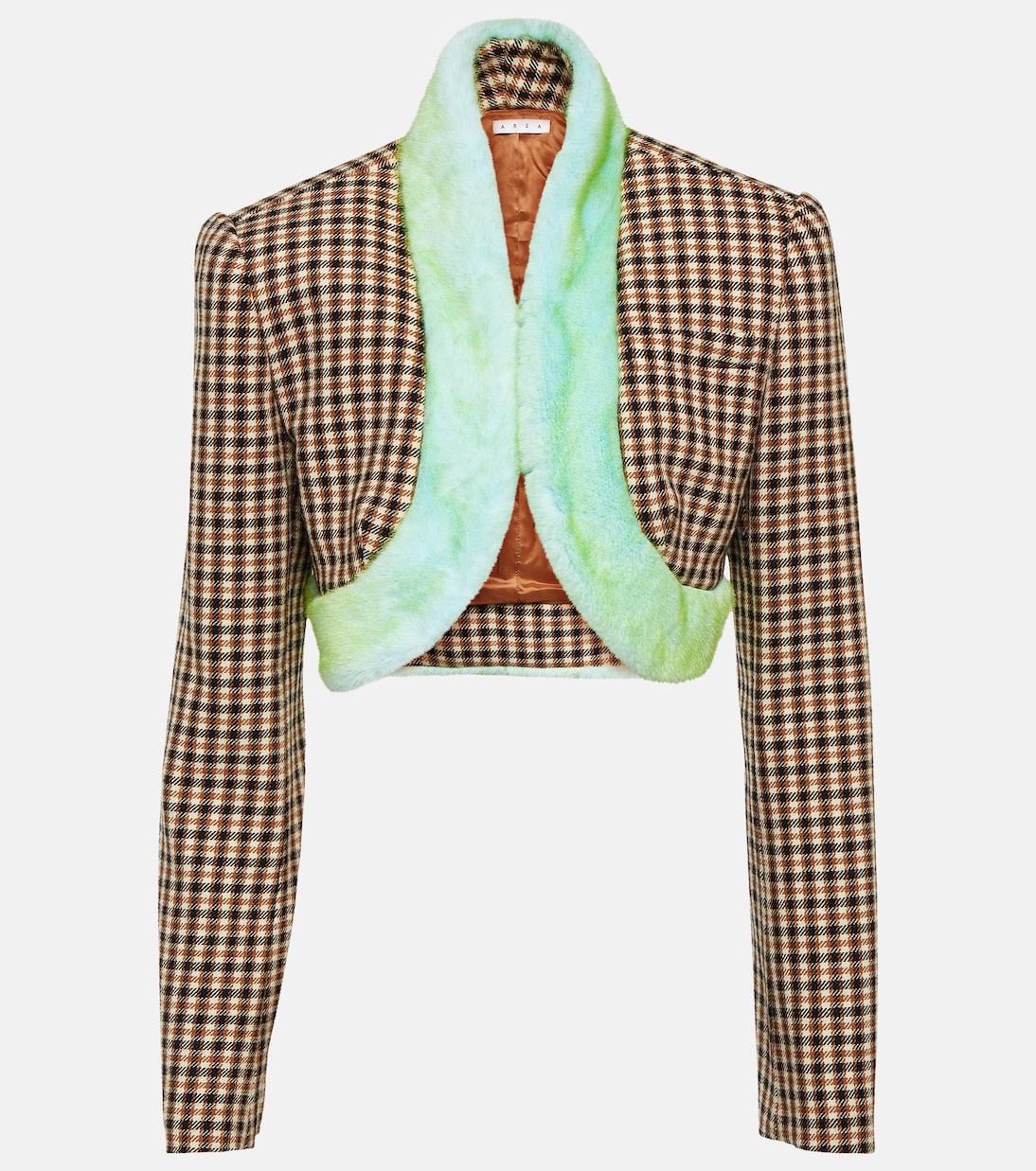Veste raccourcie en laine, coton et fourrure synthétique | Area