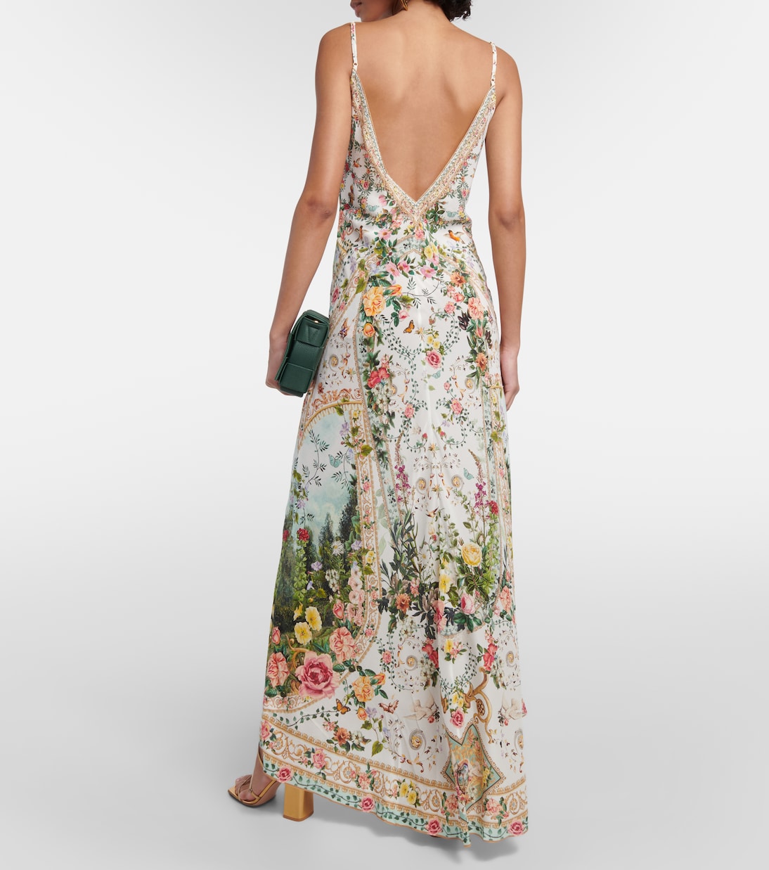 Vestido largo de seda floral adornado | Camilla
