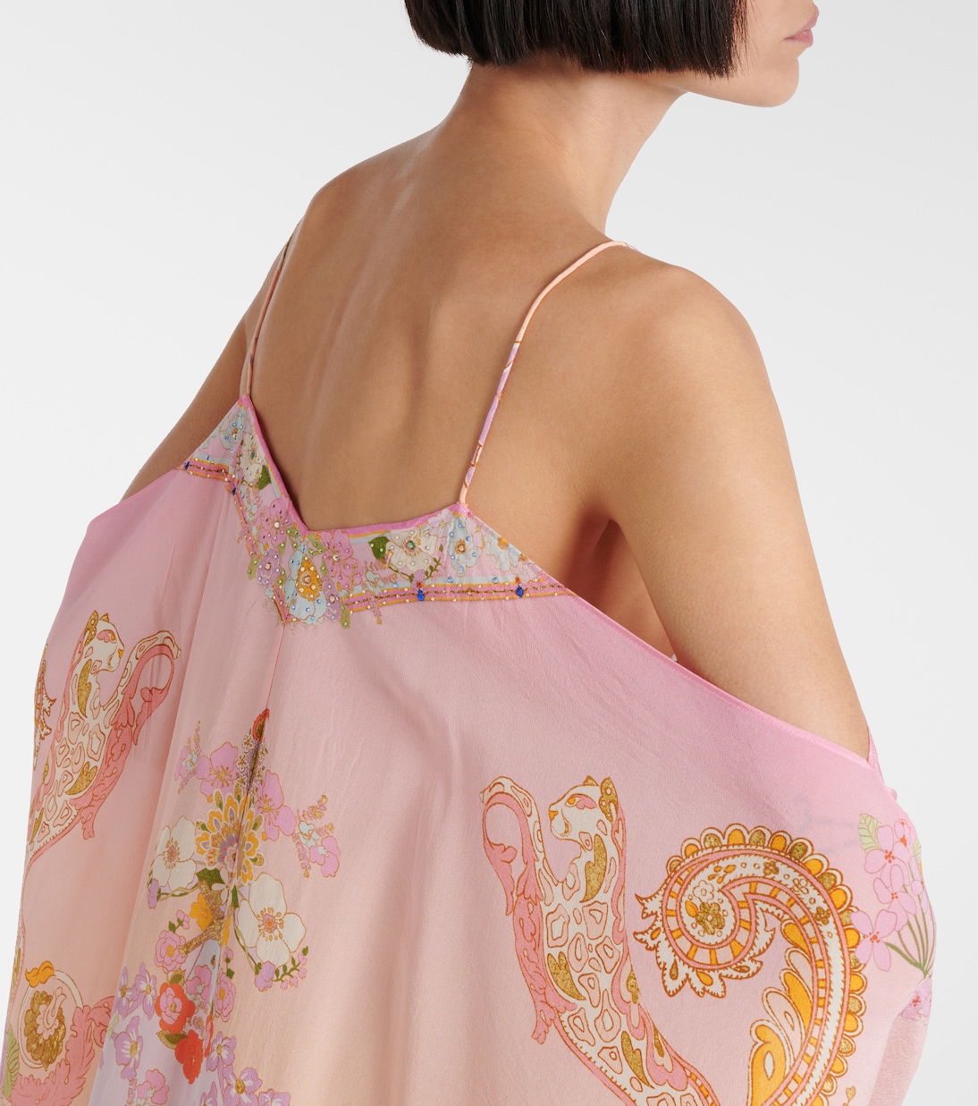 Caftán de seda estampado adornado | Camilla