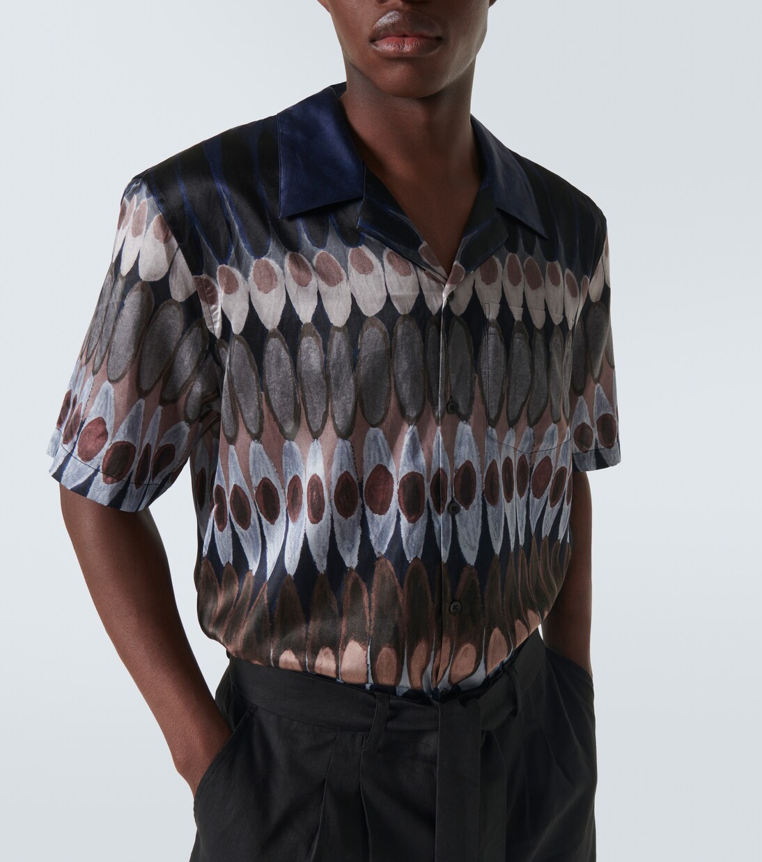 Chemise imprimée en soie et coton | Commas