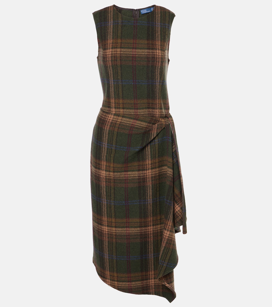 Vestido midi de mezcla de lana con estampado a cuadros de Polo Ralph Lauren, ideal para jóvenes.
