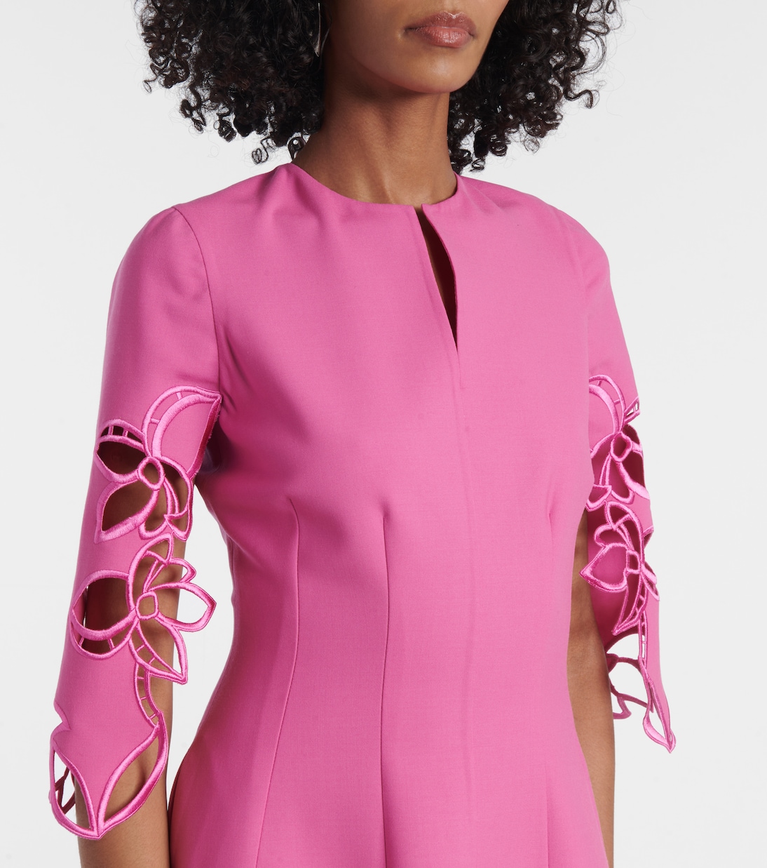 Robe midi brodée en laine mélangée | Oscar de la Renta