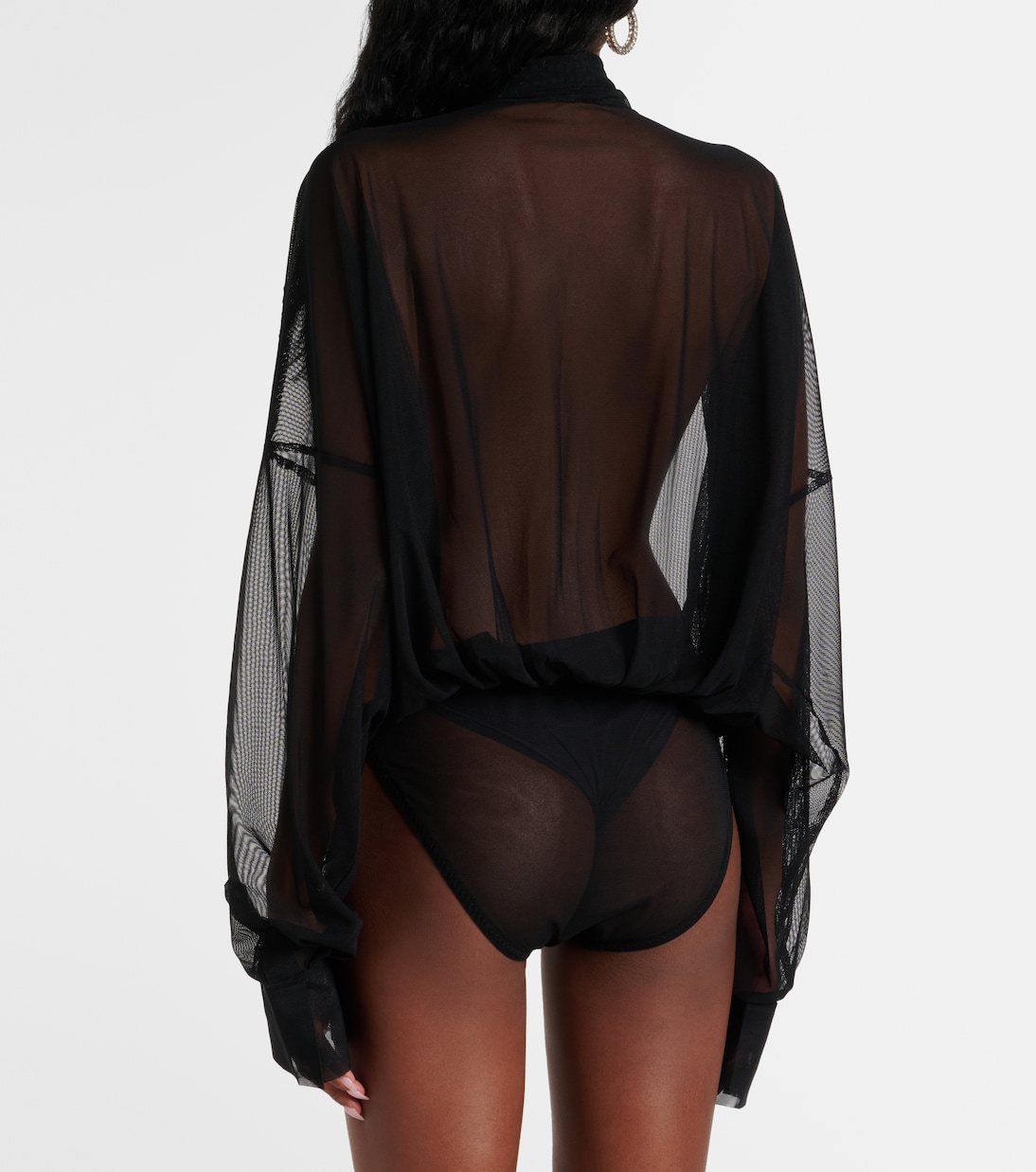 Bow-detail oversized mesh bodysuit | Norma Kamali