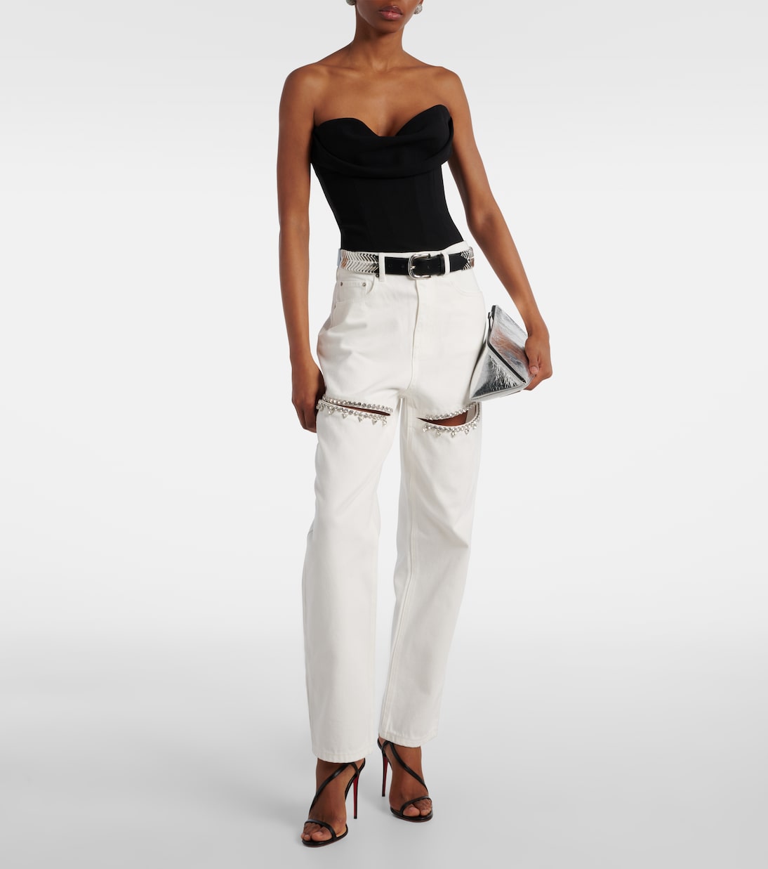 Jeans regular con cut-out e cristalli | Area