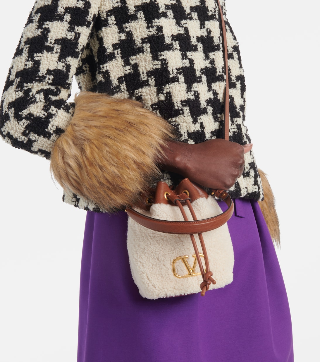 VLogo Signature shearling bucket bag | Valentino Garavani