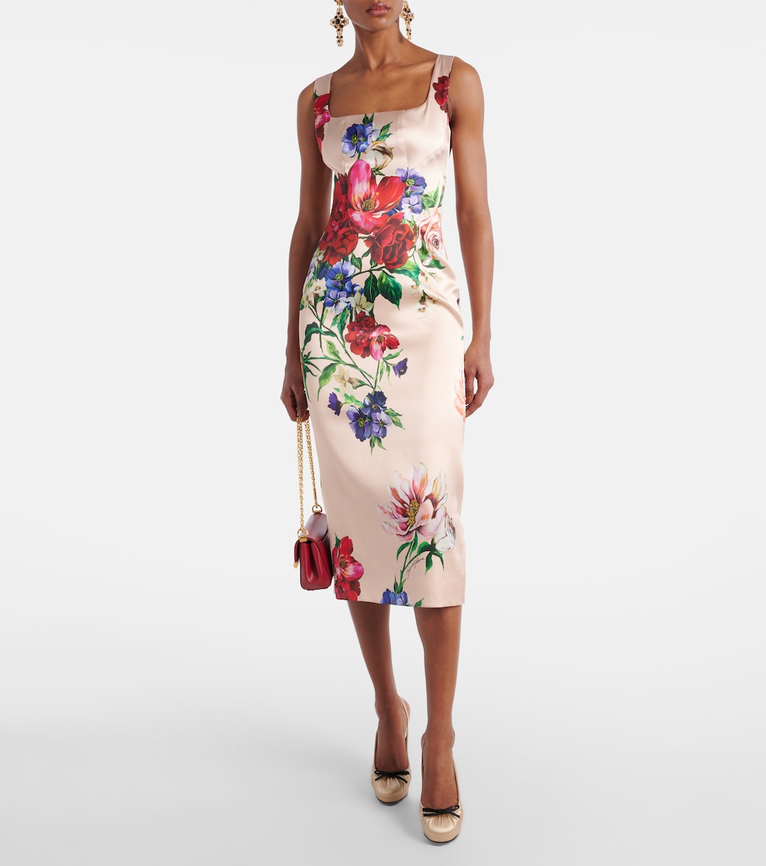 Robe midi en satin à fleurs | Dolce&Gabbana