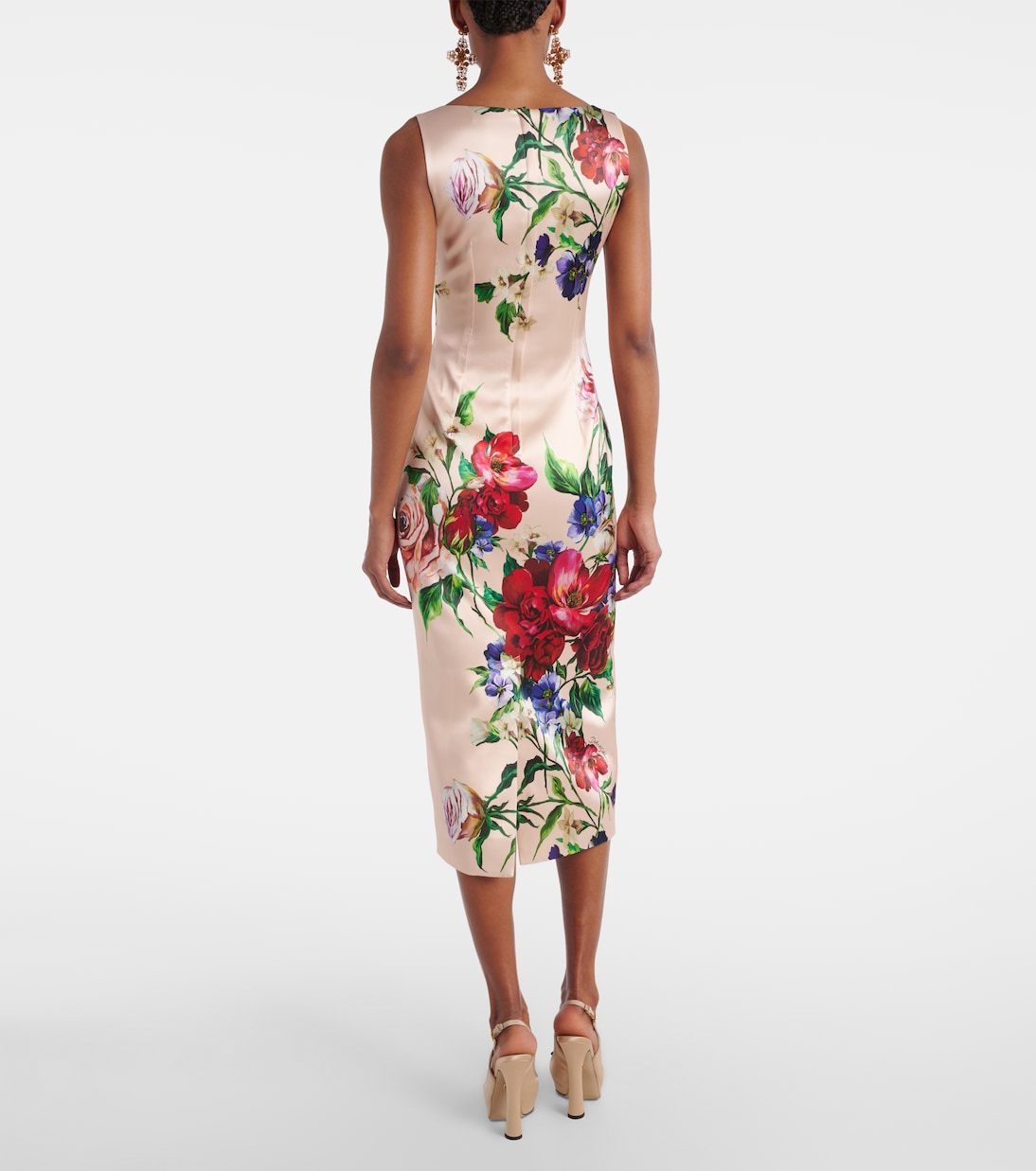 Robe midi en satin à fleurs | Dolce&Gabbana