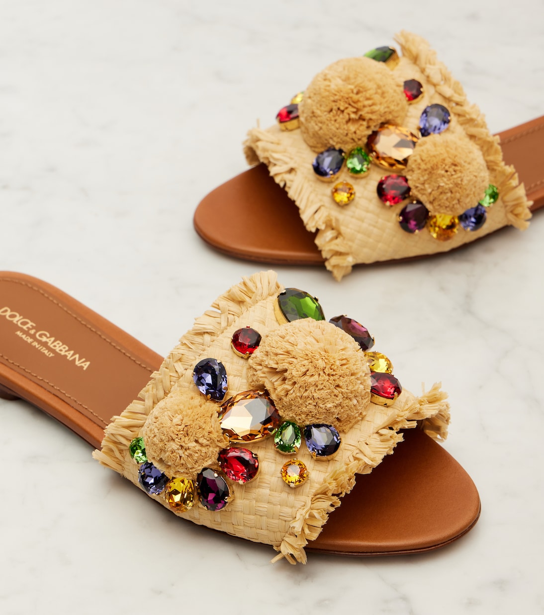 Embellished raffia-effect slides | Dolce&Gabbana