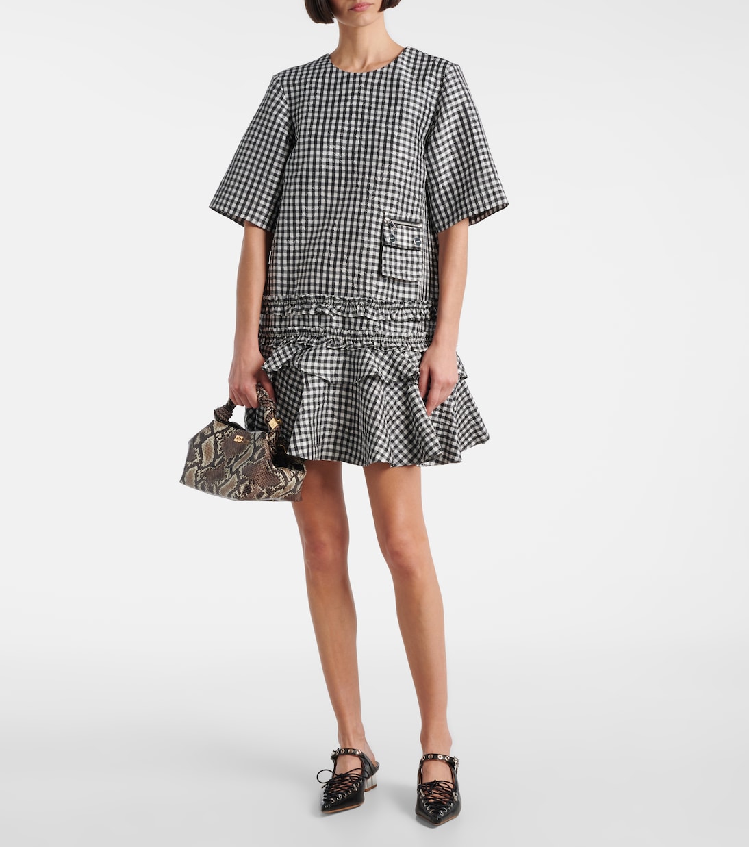 Gingham ruffled minidress  | Ganni