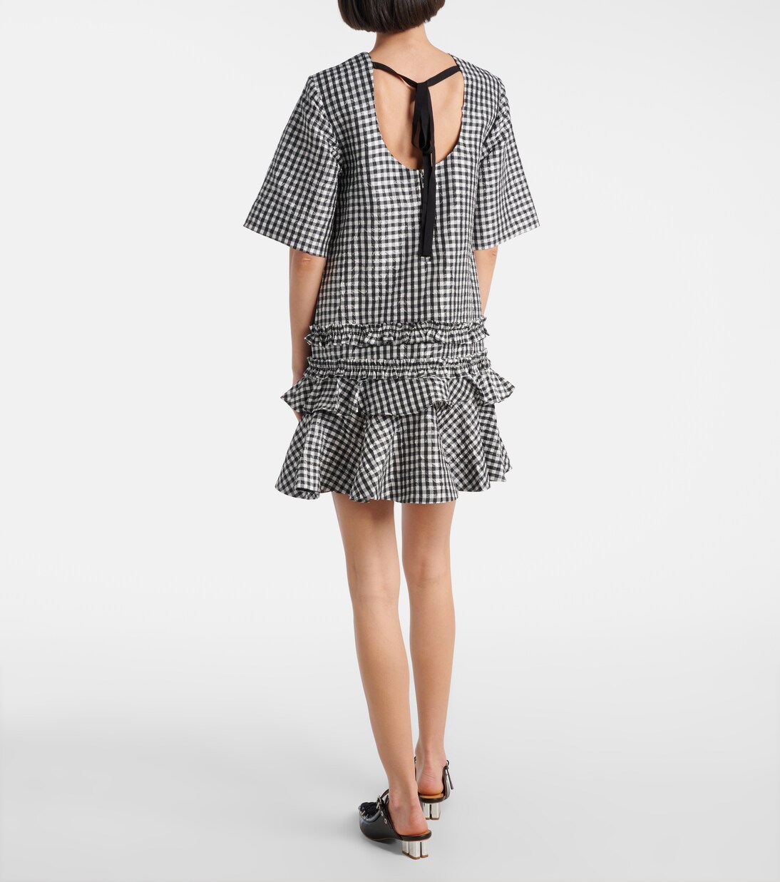 Gingham ruffled minidress  | Ganni