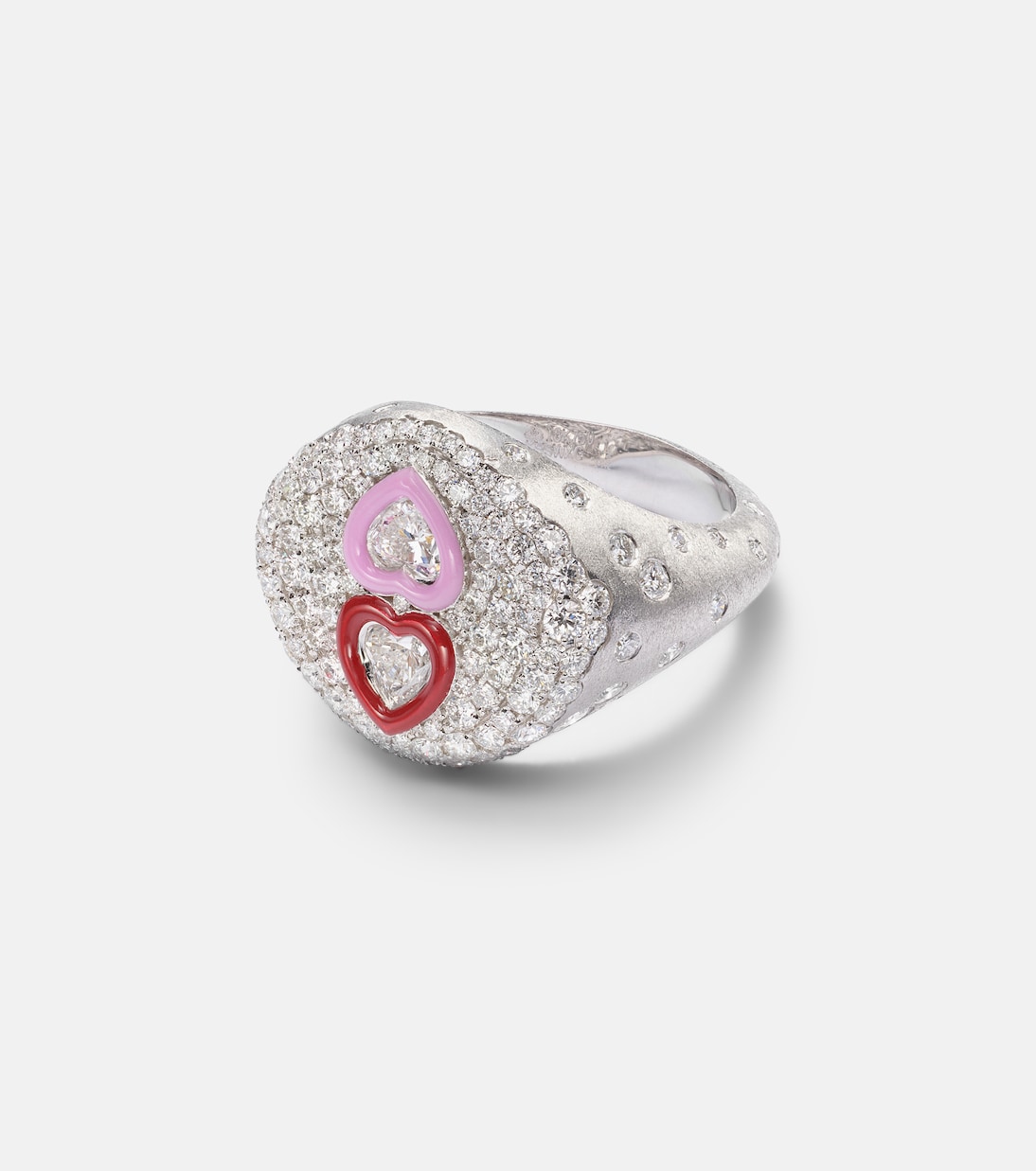 18kt white gold ring with diamonds and enamel | Kamyen