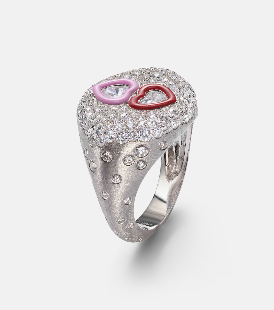 18kt white gold ring with diamonds and enamel | Kamyen