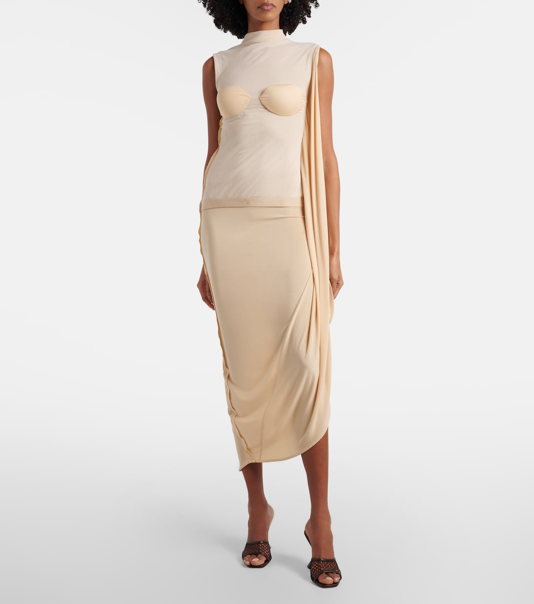 Lace-trimmed semi-sheer midi dress | Jean Paul Gaultier