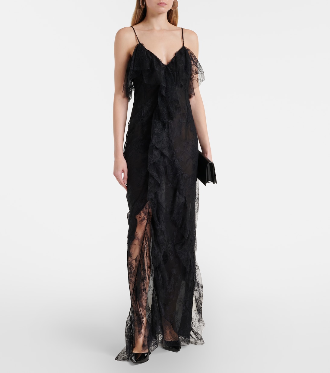 Ruffled sheer lace gown | Blumarine