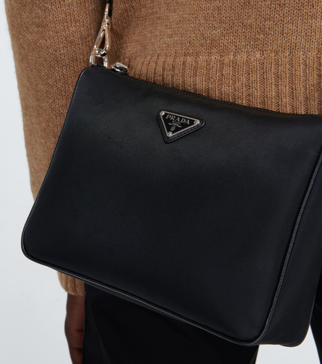 Borsa a tracolla in nylon e pelle saffiano | Prada