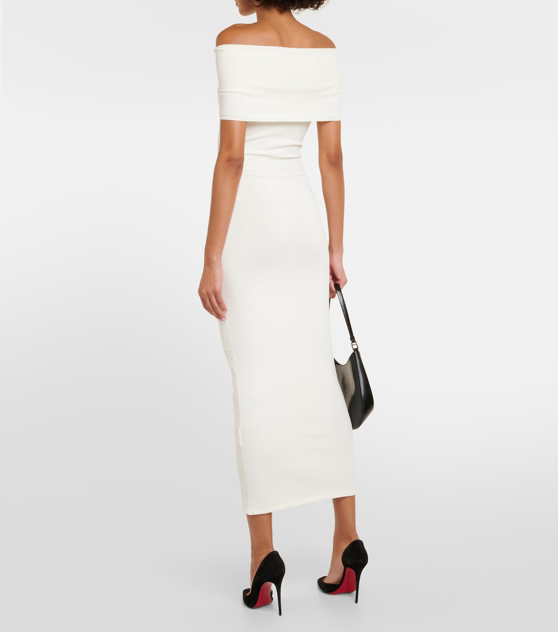 Vestido midi acanalado sin hombros | Wardrobe.NYC