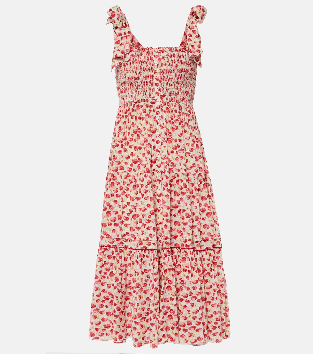 Vestido midi Triny con lunares fruncido | Poupette St Barth