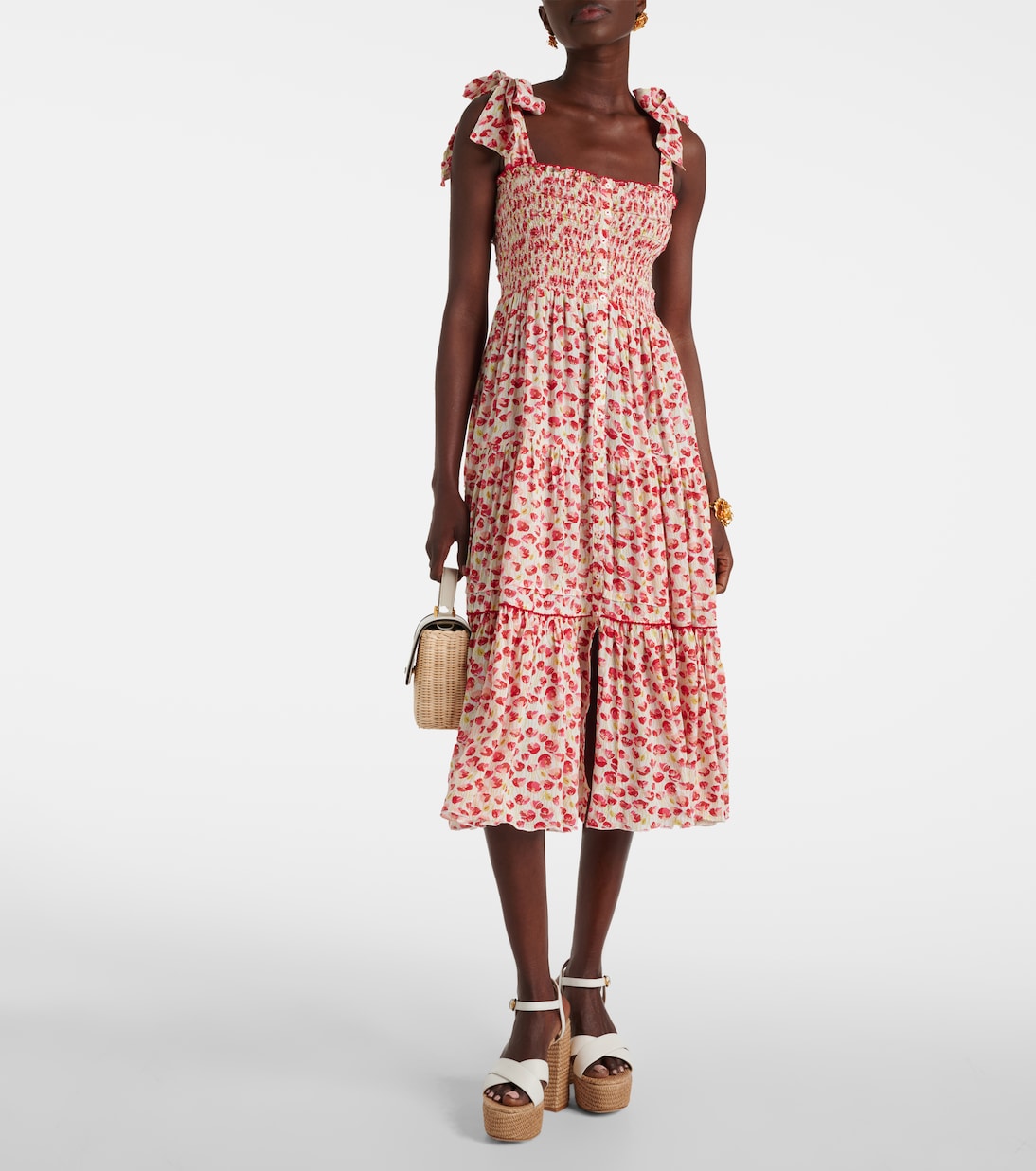 Vestido midi Triny con lunares fruncido | Poupette St Barth