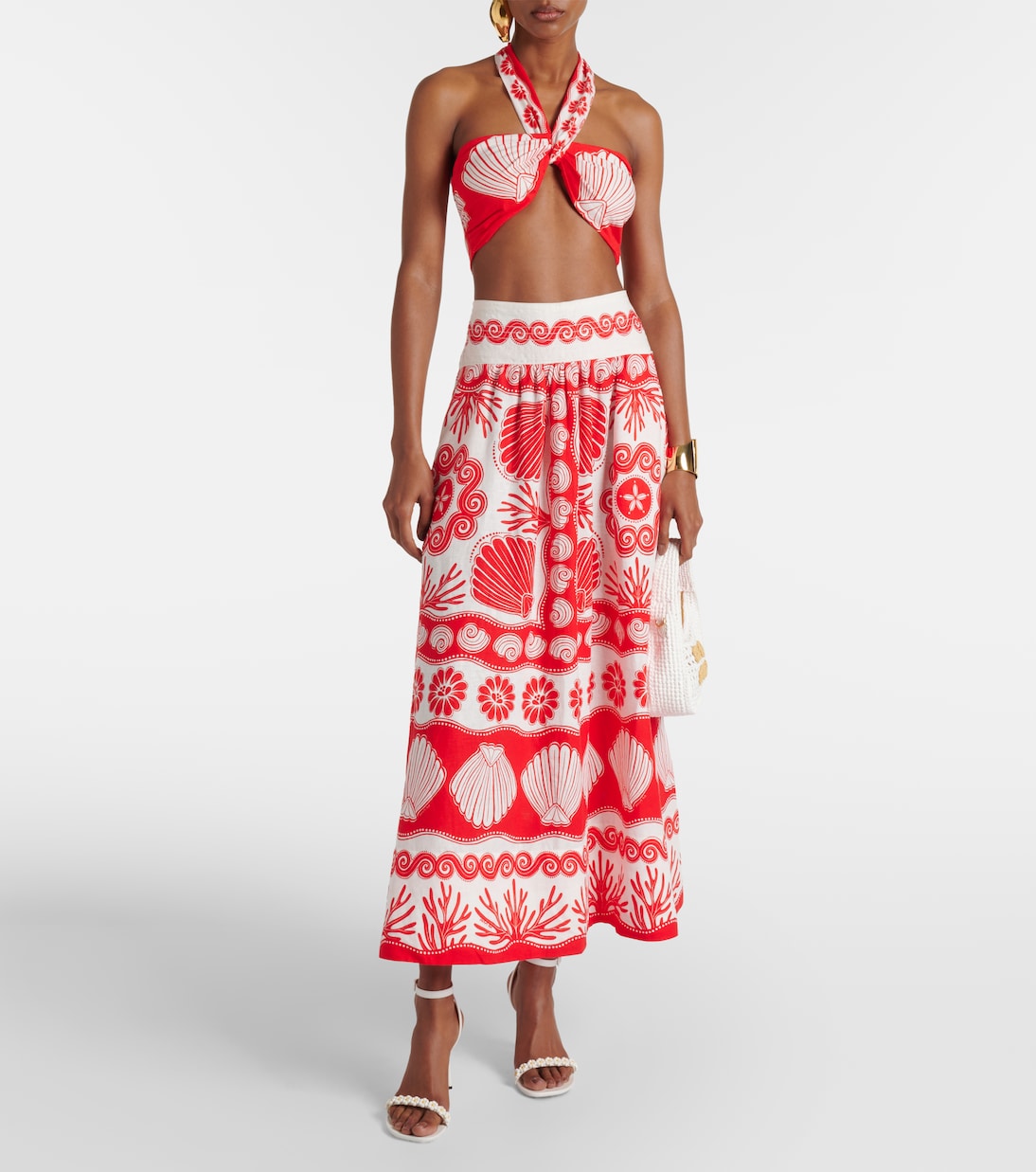 Red Ainika Shell linen-blend maxi skirt | Farm Rio