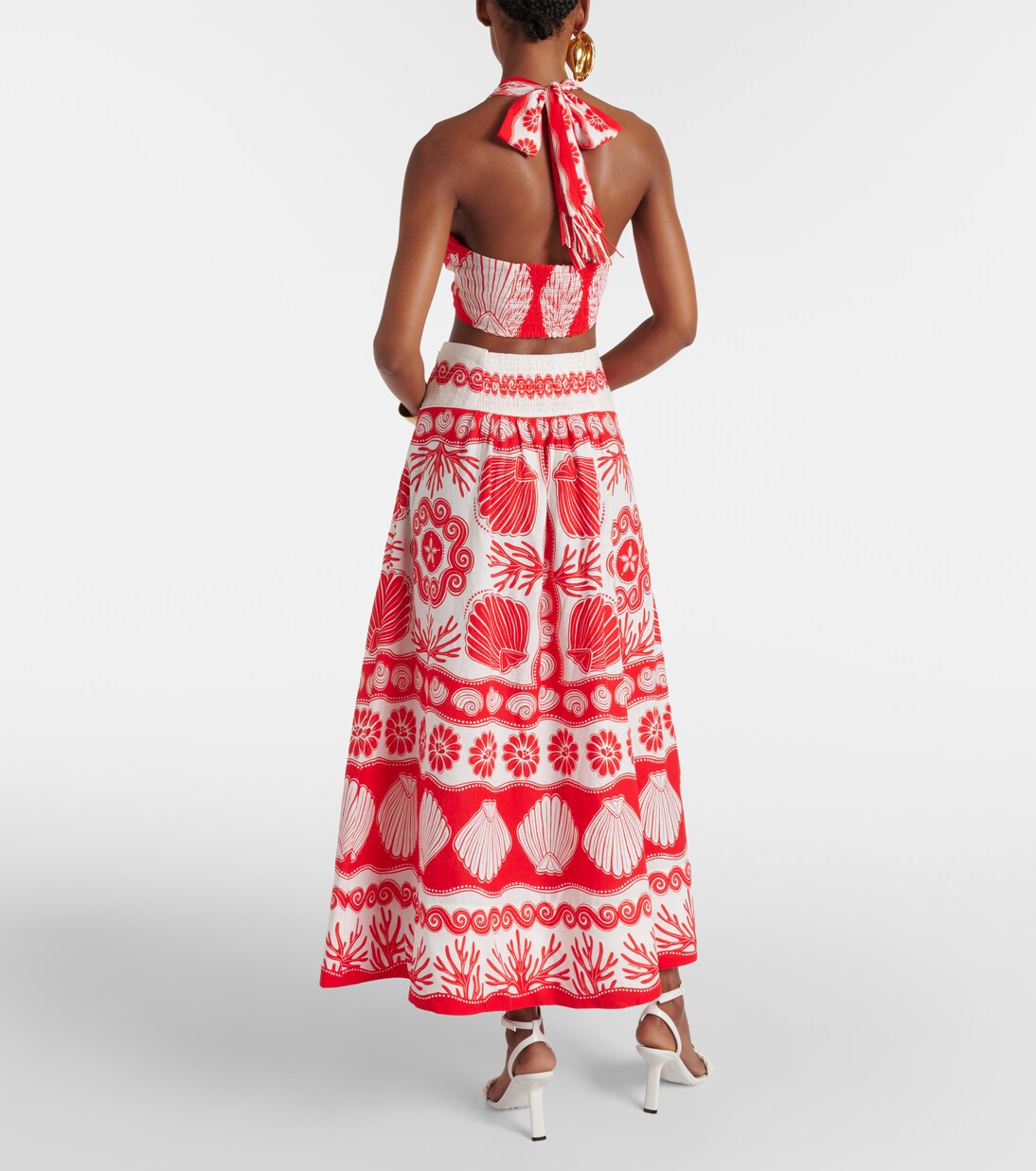 Red Ainika Shell linen-blend maxi skirt | Farm Rio