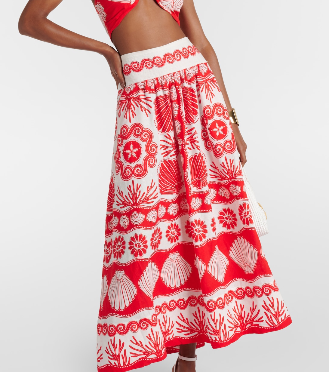 Red Ainika Shell linen-blend maxi skirt | Farm Rio