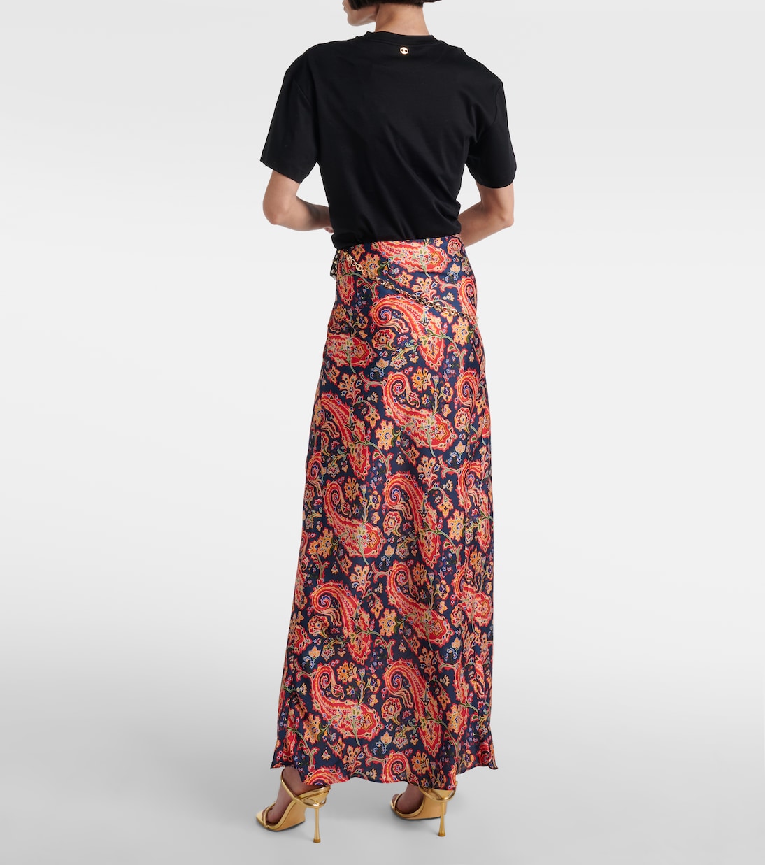 Gonna lunga in raso con stampa paisley | Rabanne