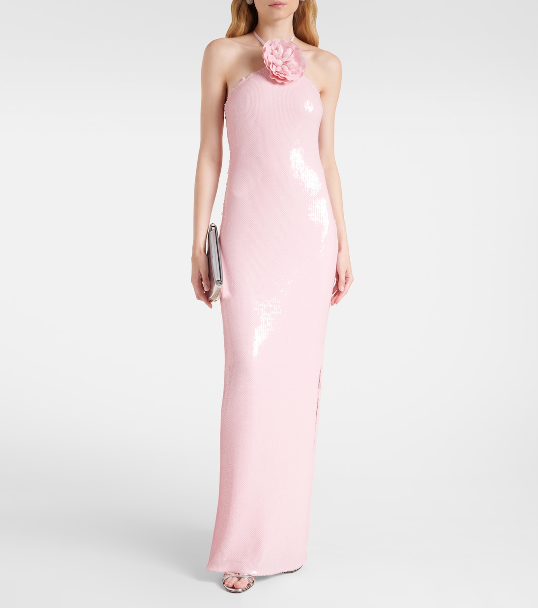 Abito lungo con paillettes e applicazione floreale | Rodarte