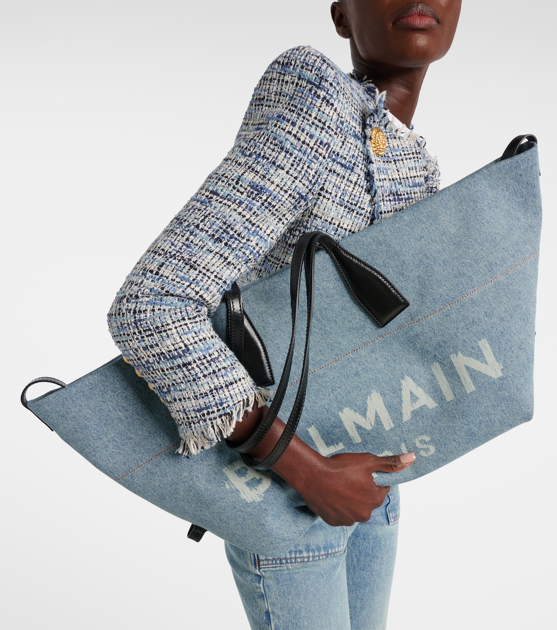 Cabas Track en denim et cuir | Balmain
