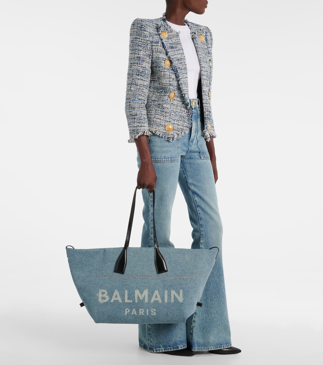 Cabas Track en denim et cuir | Balmain