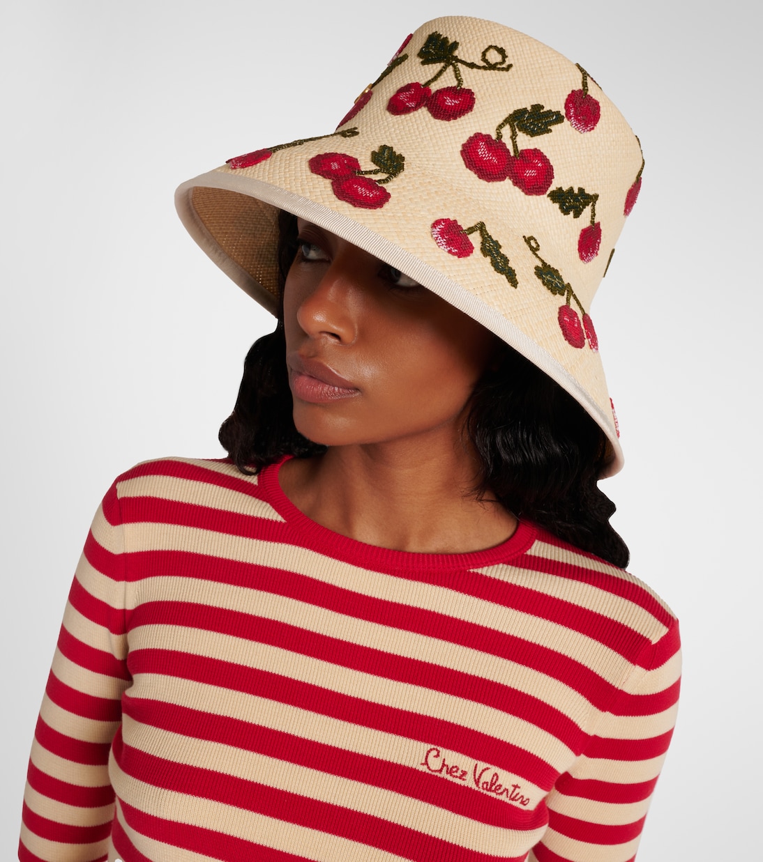 Cherryfic embroidered straw sun hat | Valentino