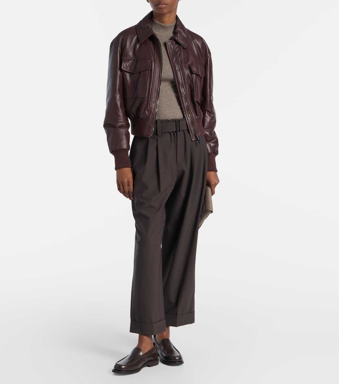 Belted wool-blend wide-leg pants | Brunello Cucinelli
