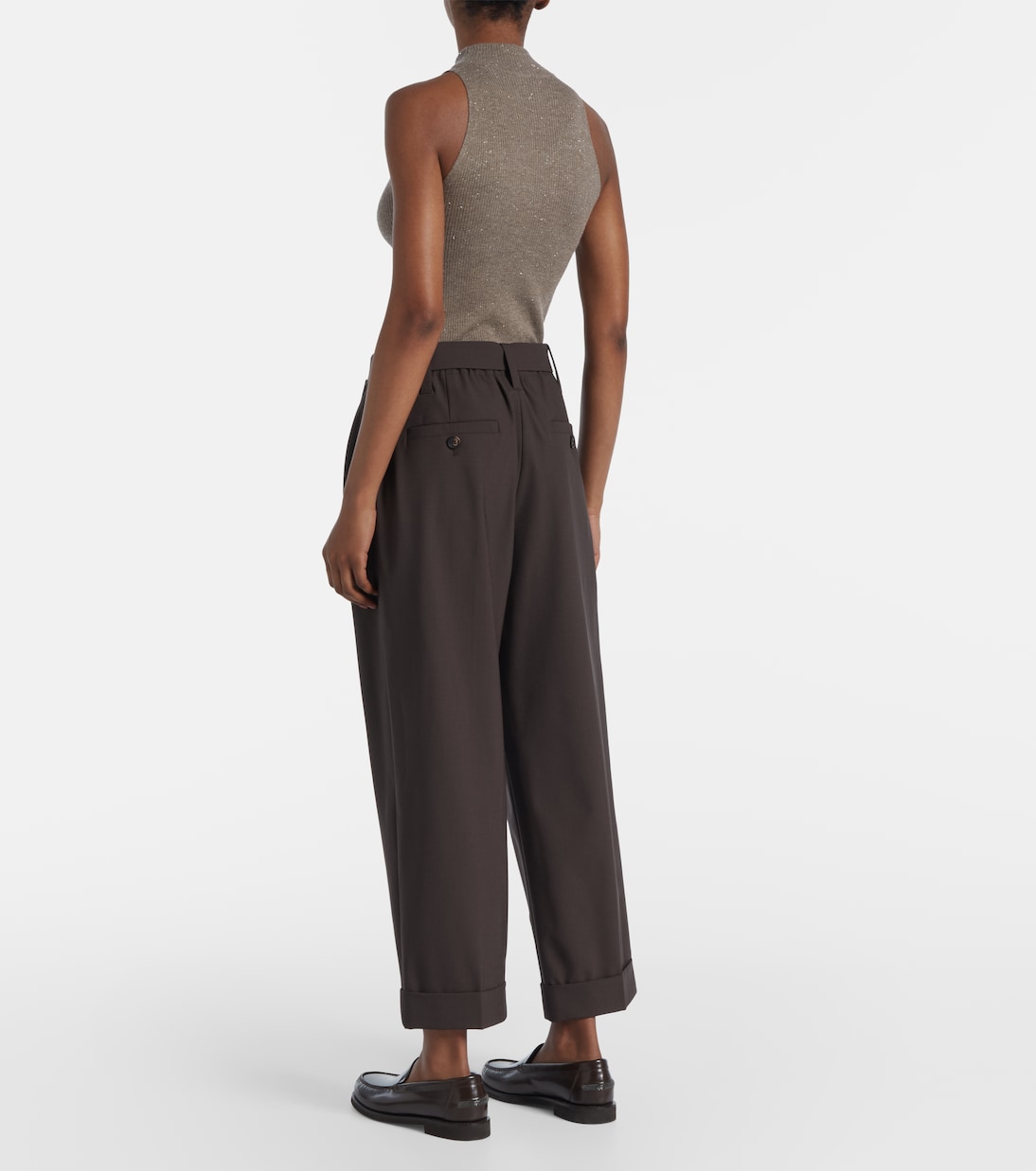 Belted wool-blend wide-leg pants | Brunello Cucinelli
