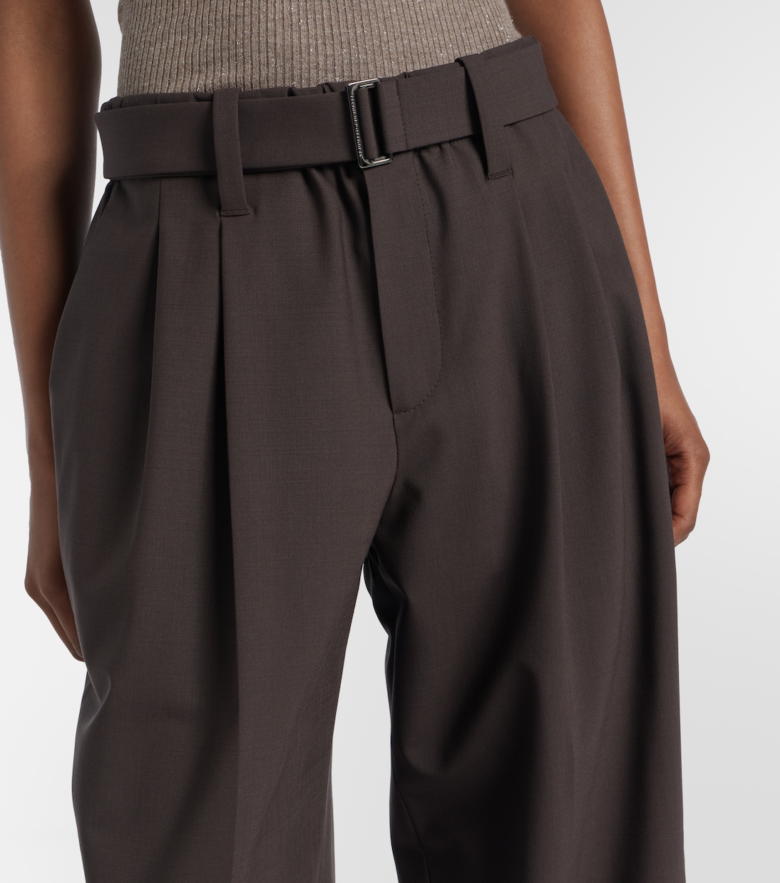 Belted wool-blend wide-leg pants | Brunello Cucinelli