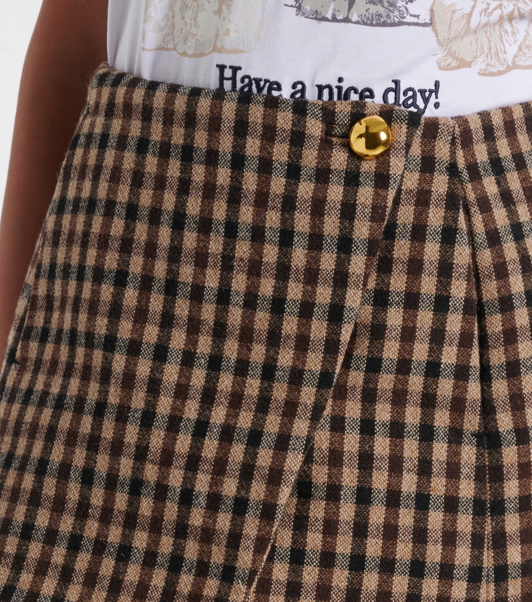 Checked wool wrap skirt | Ganni