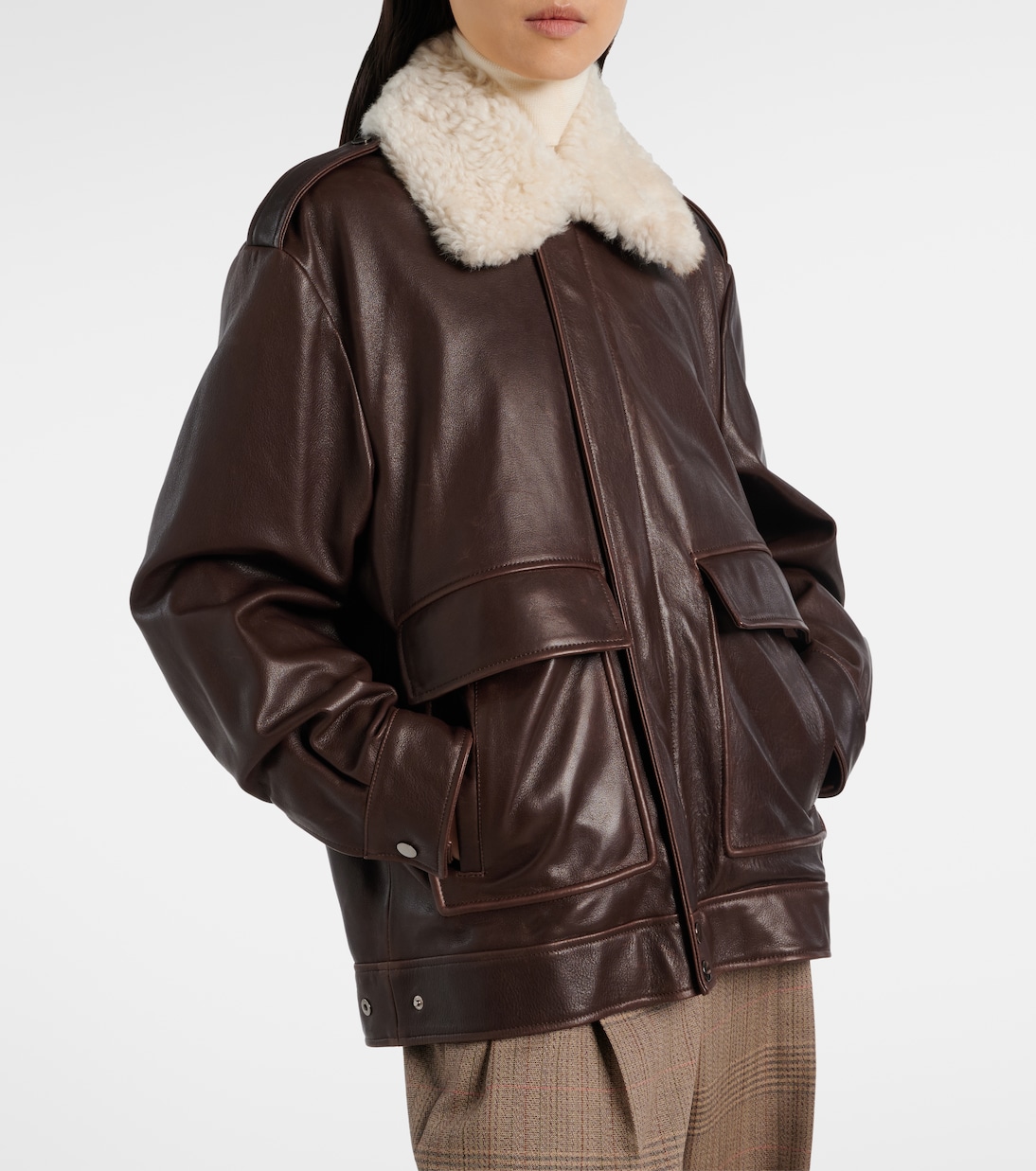 Drey shearling-trimmed leather jacket | Nour Hammour