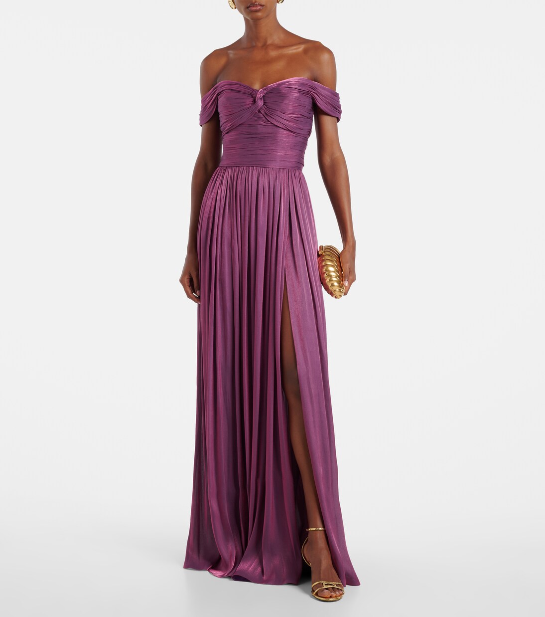Ruched off-shoulder gown | Costarellos