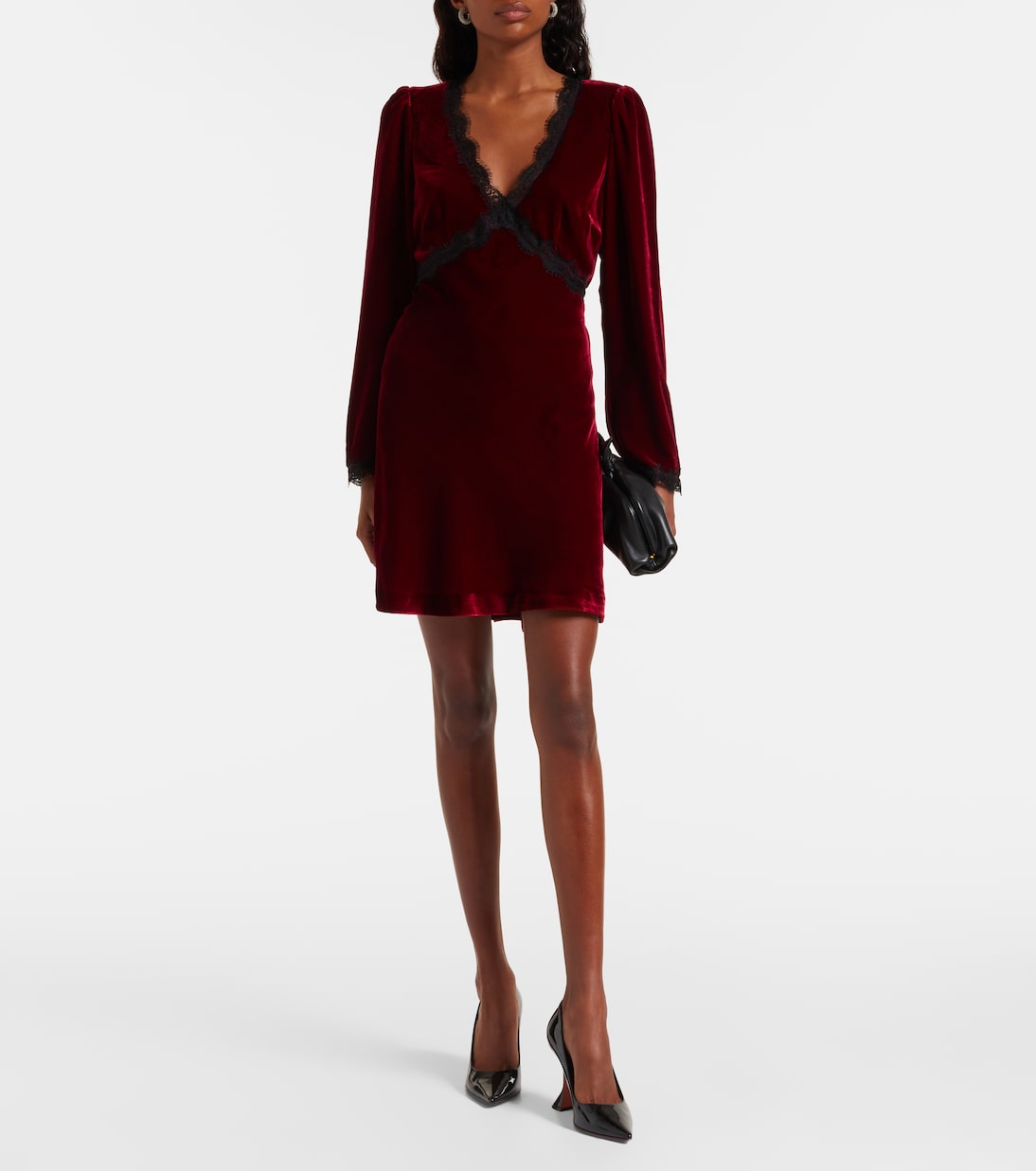 Vestido corto Macie de terciopelo con encaje | Rixo