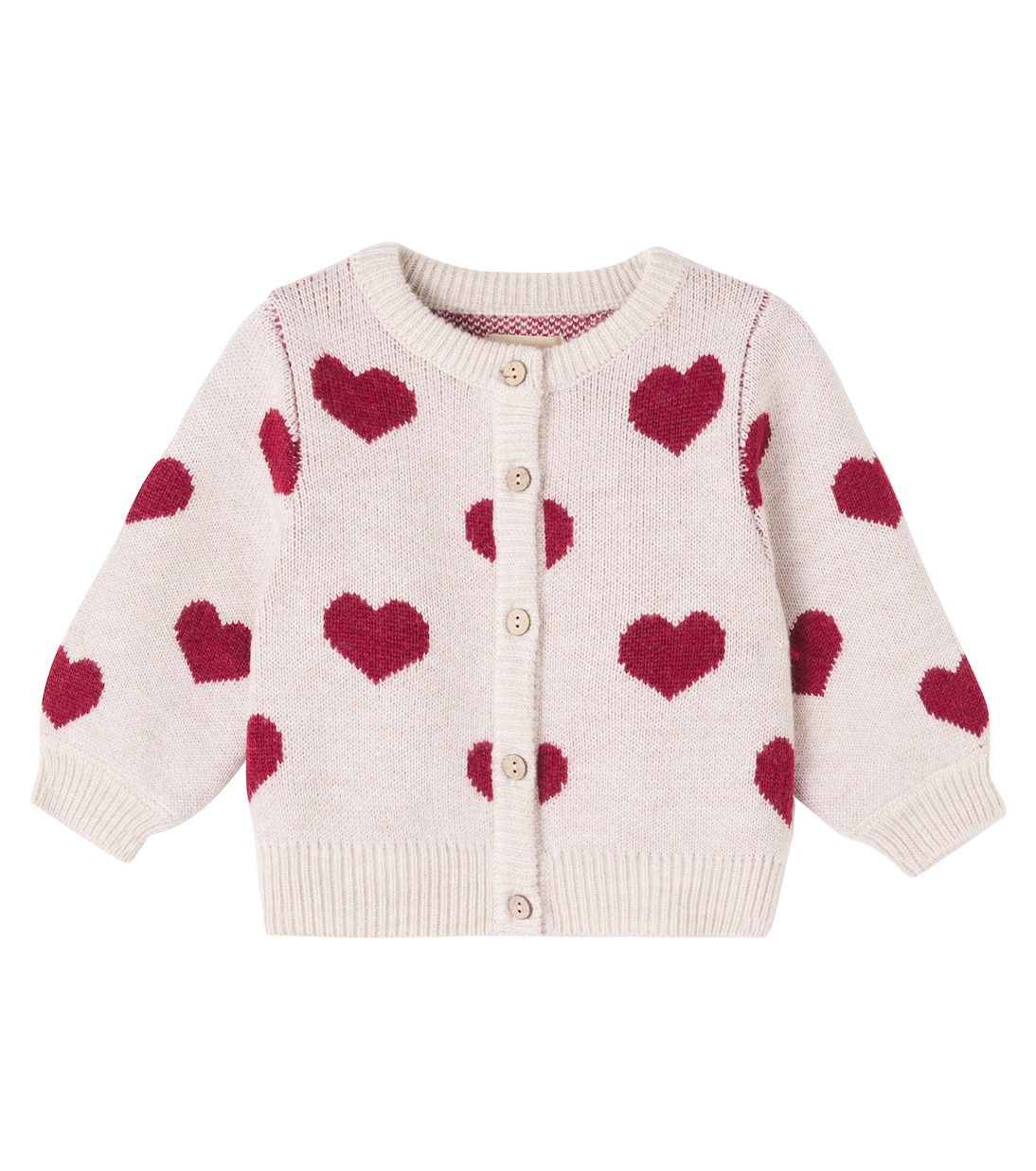 Baby Hearts jacquard wool cardigan | Wheat