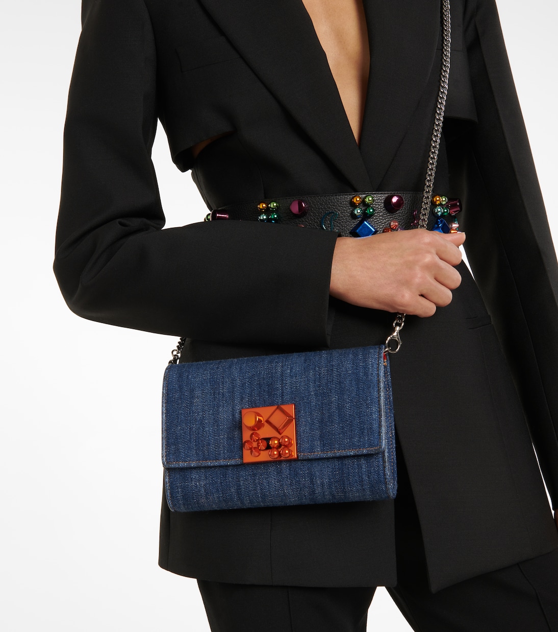 Clutch Carasky in denim e pelle | Christian Louboutin