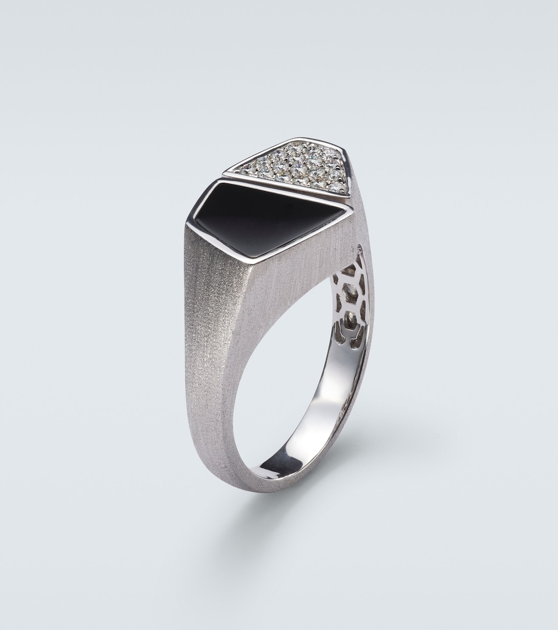 Anello Esteve in oro bianco 9kt con diamanti e onice | Rainbow K
