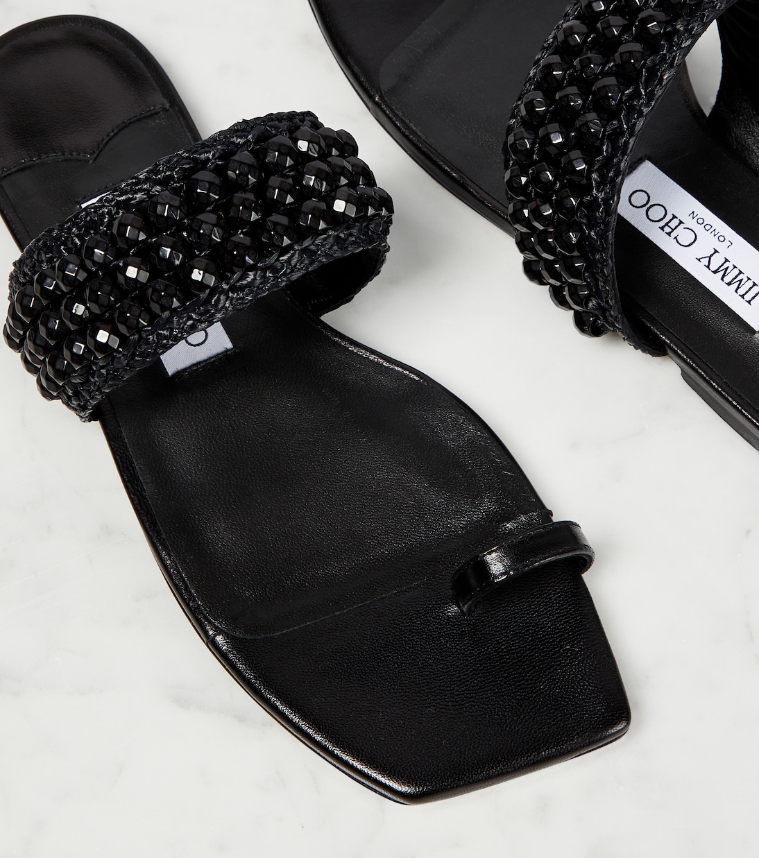 Amoure Flat embellished raffia sandals | Jimmy Choo
