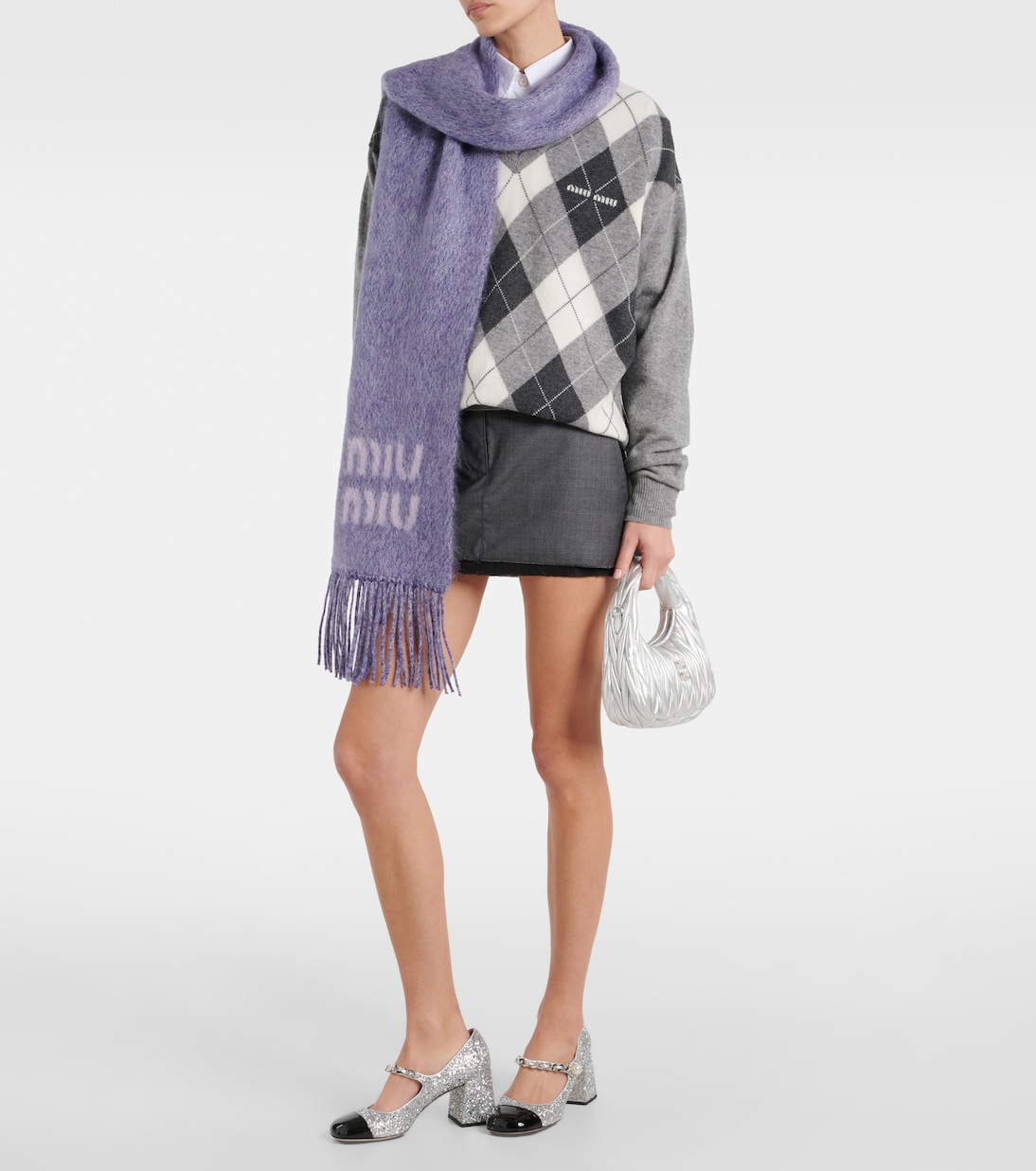 Sciarpa in misto mohair con logo | Miu Miu