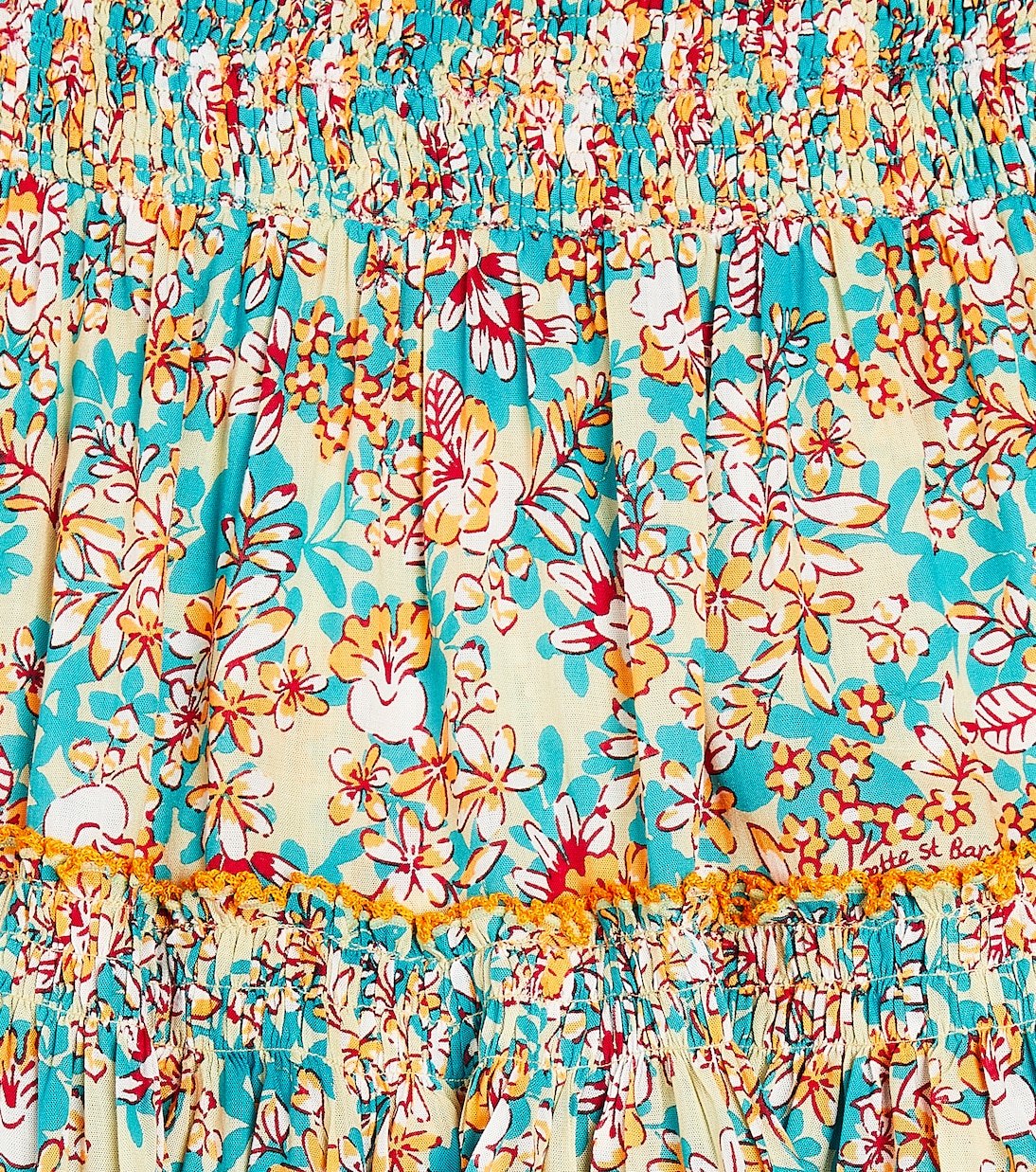 Robe Aurora à encolure bardot et fleurs | Poupette St Barth Kids