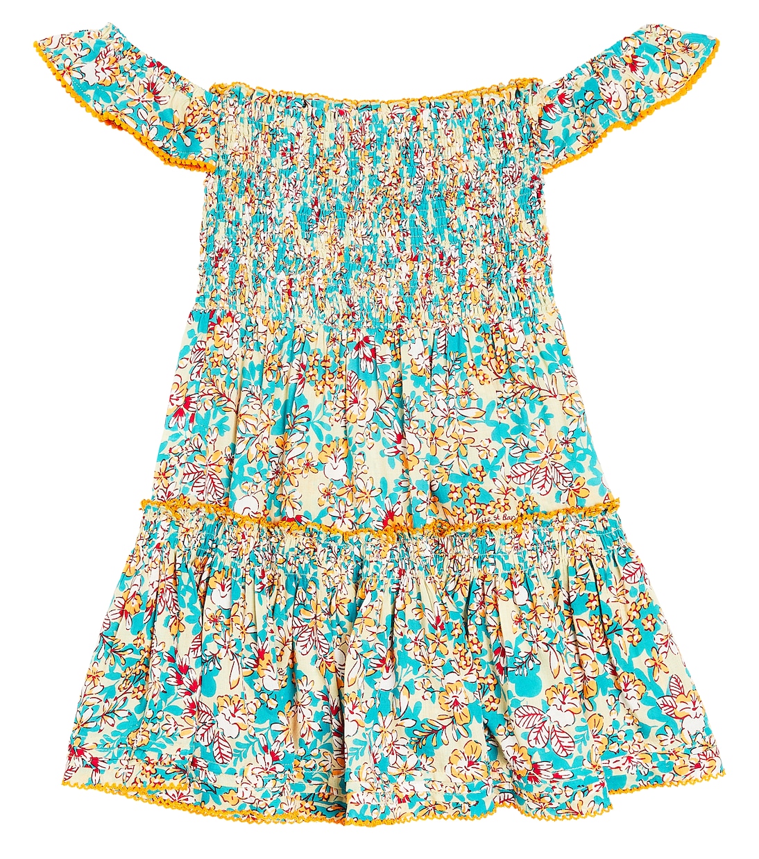 Robe Aurora à encolure bardot et fleurs | Poupette St Barth Kids