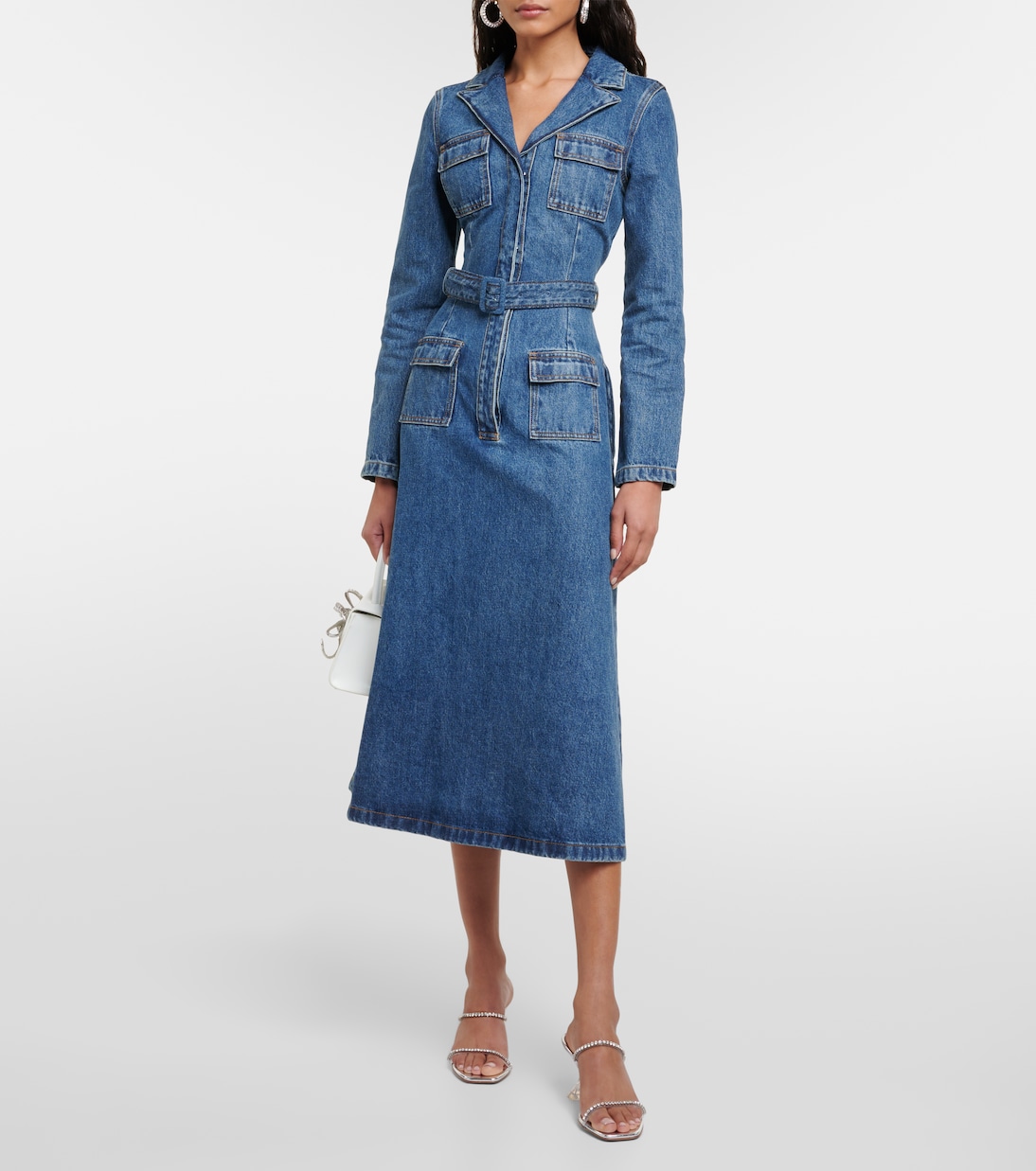 Belted denim midi dress | Self-Portrait