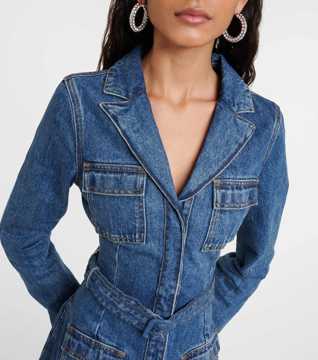 Belted denim midi dress | Self-Portrait