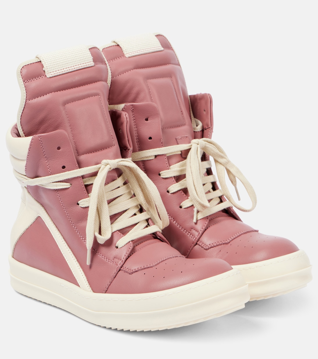 Geobasket leather high top sneakers in pink Rick Owens Mytheresa