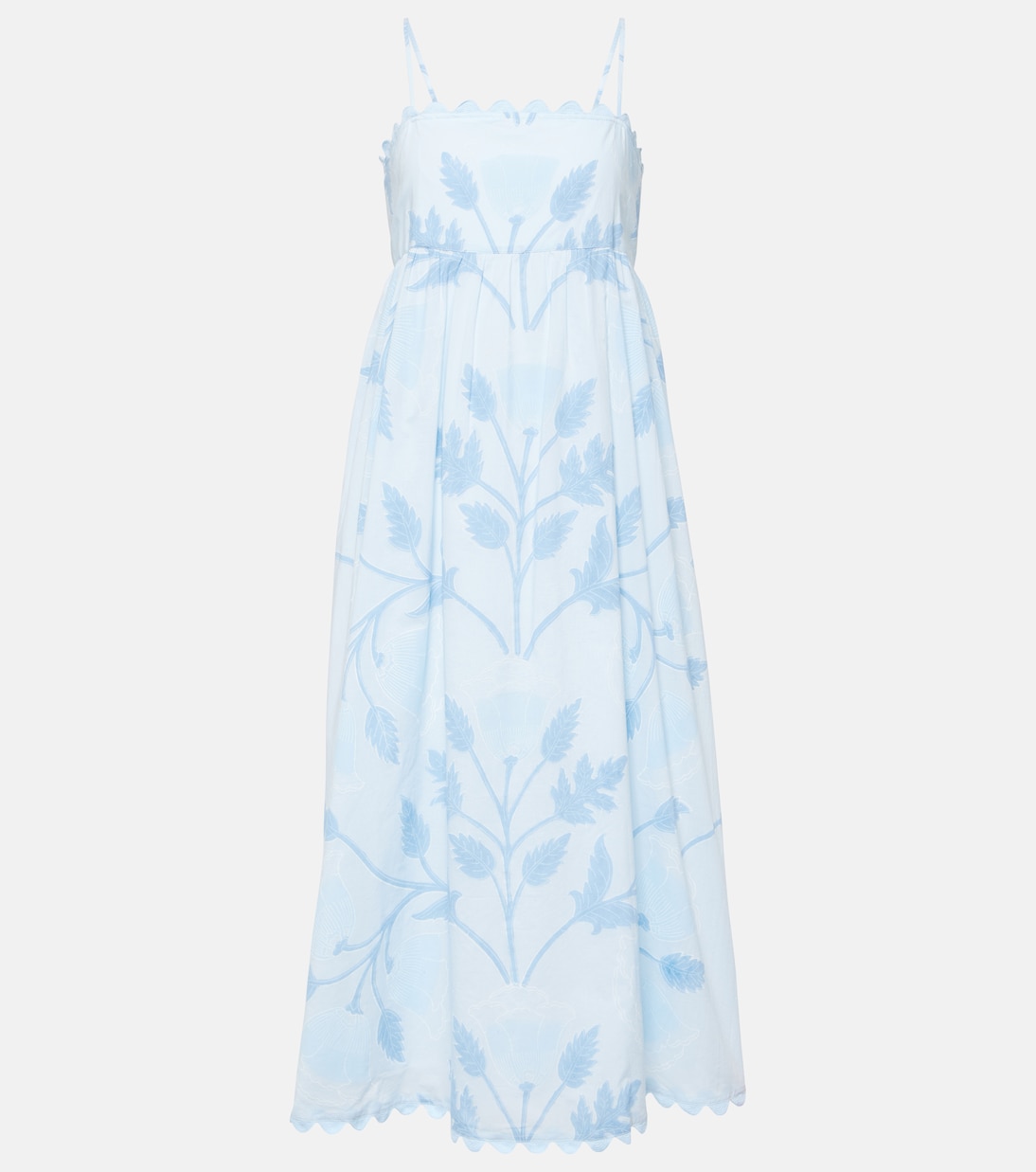 Scalloped floral cotton midi dress in blue - Juliet Dunn | Mytheresa